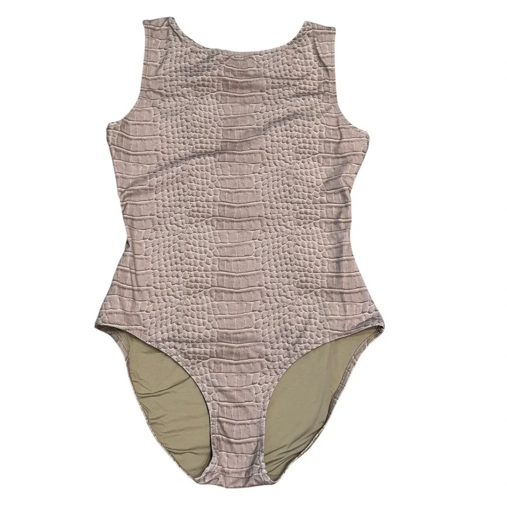 SKIMS Signature Swim High‎ Neck One Piece Dune Crocodile Print  L NWT